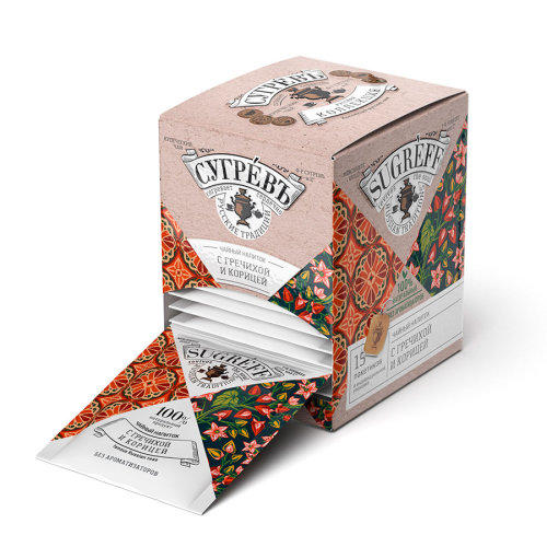 Чайный напиток с гречихой и корицей в индивидуальном саше конверте, 15 пакетиков (розовый)