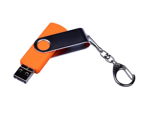 USB-флешка на 64 ГБ поворотный механизм, c двумя дополнительными разъемами MicroUSB и TypeC, оранжевый