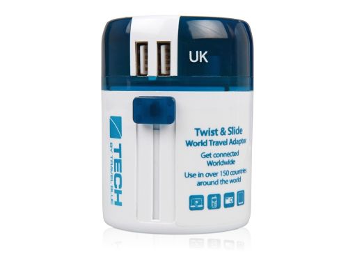 Адаптер с 2-умя USB-портами для зарядки Travel Blue Twist & Slide Adaptor голубой/белый