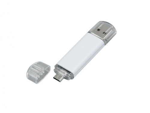 USB-флешка на 64 ГБ.c дополнительным разъемом Micro USB, белый