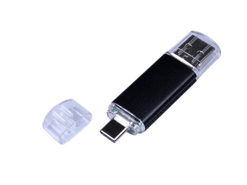 USB-флешка на 32 Гб c двумя дополнительными разъемами MicroUSB и TypeC, черный