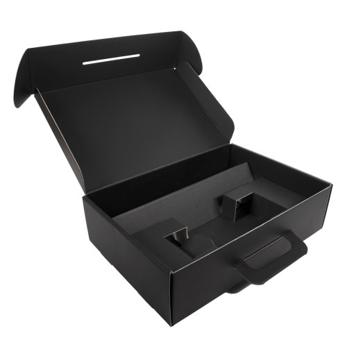 Коробка с ручкой подарочная, размер 37x25 x10 см,24x 36x 10 см, картон, самосборная, черная (черный)