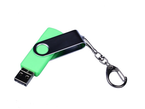 USB-флешка на 32 Гб поворотный механизм, c двумя дополнительными разъемами MicroUSB и TypeC, зеленый