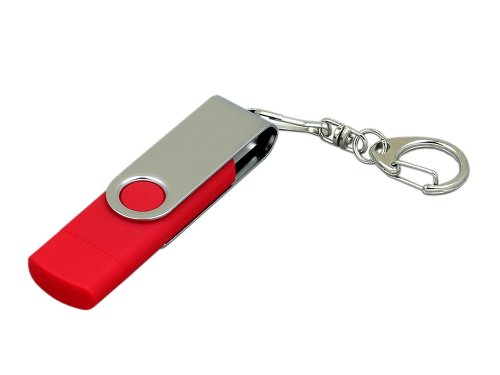 Флешка с  поворотным механизмом, c дополнительным разъемом Micro USB, 32 Гб, красный