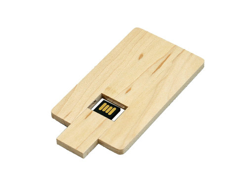 Флешка в виде деревянной карточки с выдвижным механизмом, 64 Гб, натуральный