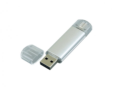 USB-флешка на 16 Гб.c дополнительным разъемом Micro USB, серебро