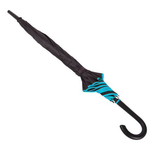 Зонт-трость BACK TO BLACK, пластиковая ручка, полуавтомат (черный, голубой)