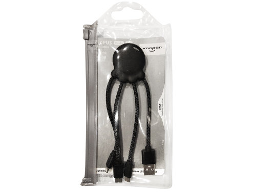 Зарядный кабель Octopus Light с подсветкой логотипа, черный