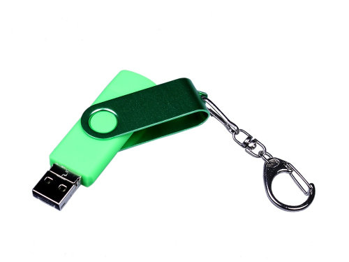USB-флешка на 32 Гб 3 в 1 поворотный механизм, c двумя дополнительными разъемами MicroUSB и TypeC C с одноцветным металлическим клипом, зеленый