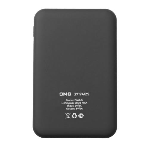 Универсальный аккумулятор OMG Flash 5 (5000 мАч) с подсветкой и soft touch, черный, 9,8х6.3х1,3 см (черный)