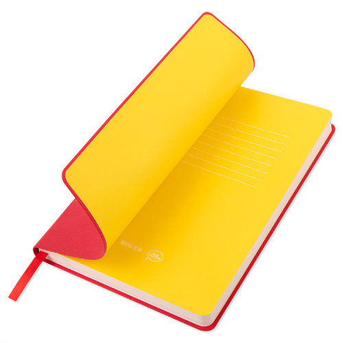Бизнес-блокнот "Funky", 130*210 мм, красный, желтый форзац, мягкая обложка, блок-линейка (красный)