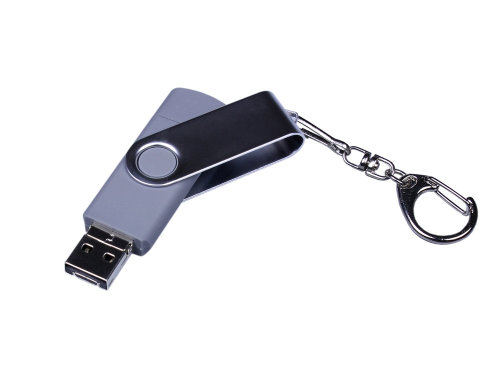 USB-флешка на 64 ГБ поворотный механизм, c двумя дополнительными разъемами MicroUSB и TypeC, серебро