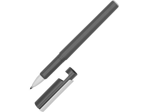 Ручка пластиковая шариковая трехгранная Nook с подставкой для телефона в колпачке, серый/белый