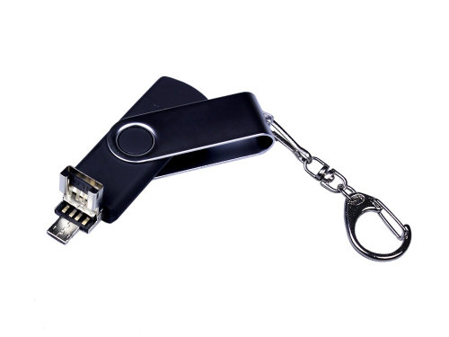 USB-флешка на 32 Гб поворотный механизм, c двумя дополнительными разъемами MicroUSB и TypeC, черный