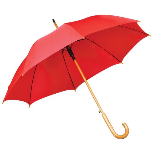 Зонт-трость с деревянной ручкой, полуавтомат; красный; D=103 см, L=90см; 100% полиэстер (красный)