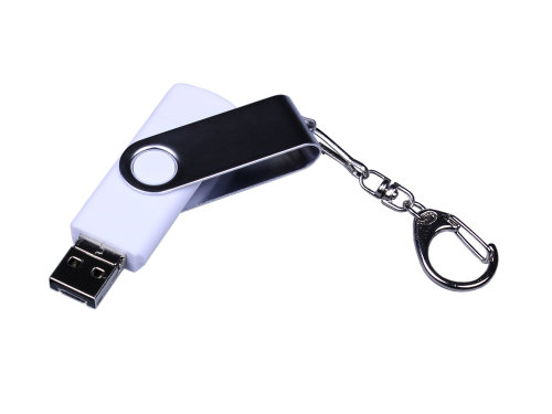 USB-флешка на 16 Гб поворотный механизм, c двумя дополнительными разъемами MicroUSB и TypeC, белый
