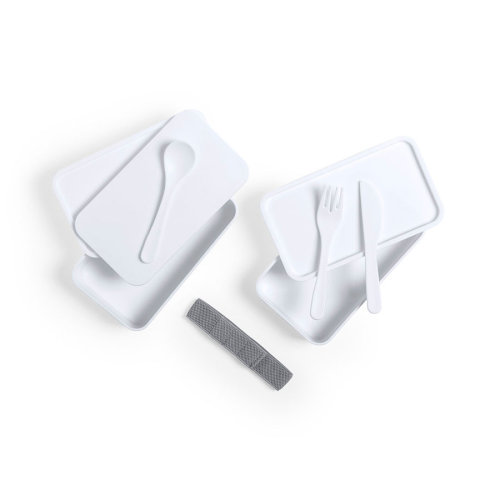 Ланч-бокс FANDEX, ложка, вилка нож в комплекте, антибактериальный пластик (белый)