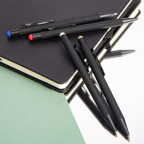 Ручка шариковая FACTOR BLACK со стилусом (черный, золотистый)