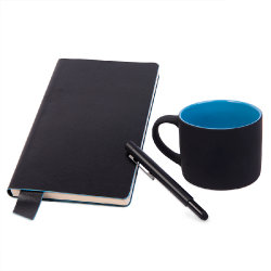 Подарочный набор DAILY COLOR: кружка, бизнес-блокнот, ручка с флешкой 4 ГБ, черный/голубой (черный, голубой)