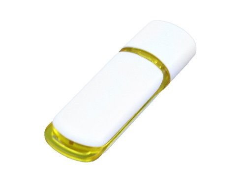 Флешка промо прямоугольной классической формы с цветными вставками, 32 Гб, белый/желтый