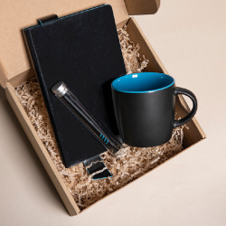 Набор подарочный DESKTOP: кружка, ежедневник, ручка,  стружка, коробка, черный/голубой (черный, голубой)