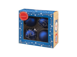 Новогоднее подвесное украшение - шар Синий с золотом из стекла, набор из 4 штук / 6x6x6см