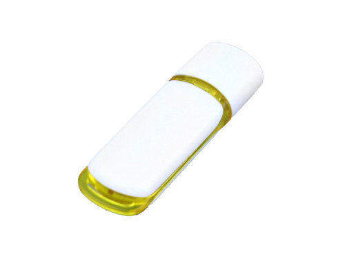 Флешка промо прямоугольной классической формы с цветными вставками, 8 Гб, белый/желтый