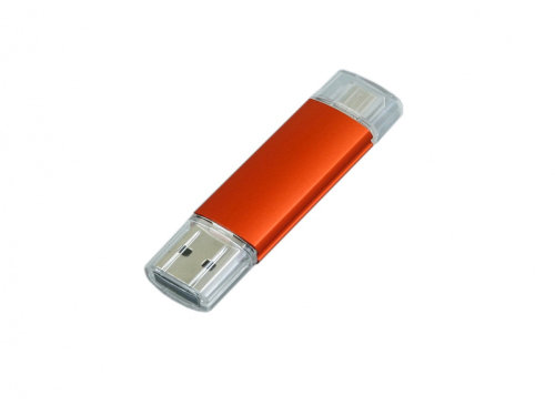 USB-флешка на 16 Гб.c дополнительным разъемом Micro USB, оранжевый