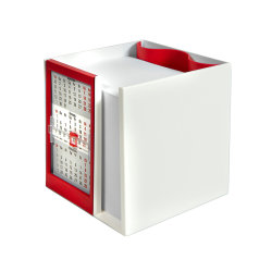 Календарь настольный  на 1 год с кубариком; белый с красным; 11х10х10 см; пластик (красный, белый)