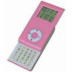 Калькулятор раздвижной с календарем и часами (розовый)