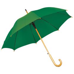 Зонт-трость с деревянной ручкой, полуавтомат (зеленый)