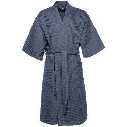 Халат вафельный мужской Boho Kimono, темно-синий (графит)