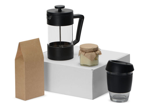 Подарочный набор с кофе, кружкой и френч-прессом Бодрое утро, черный